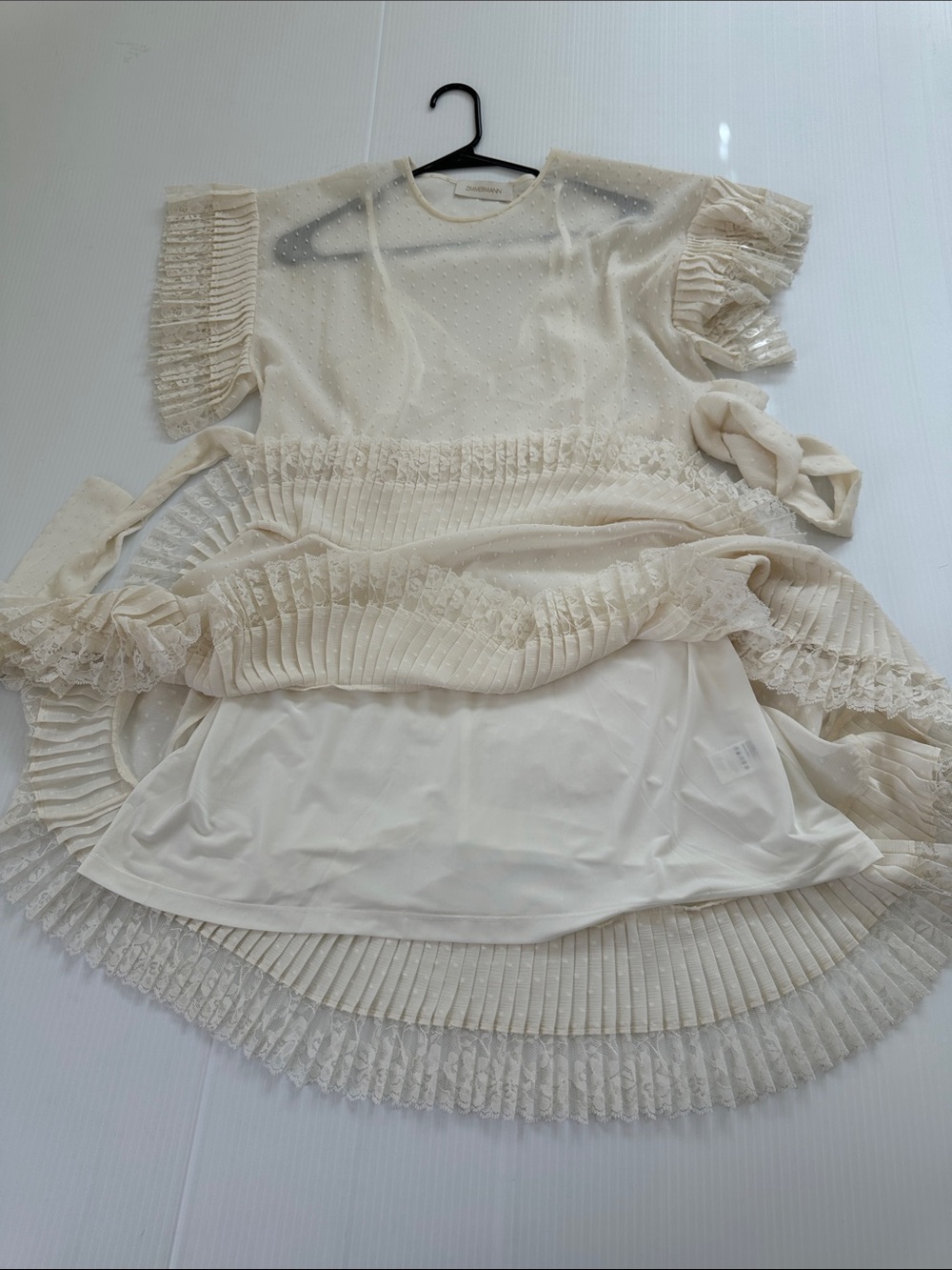 Zimmermann Espionage Pleat Frill Mini Dress Cream Ecru, US 8 Zimmermann size 2 - Picture 7 of 14